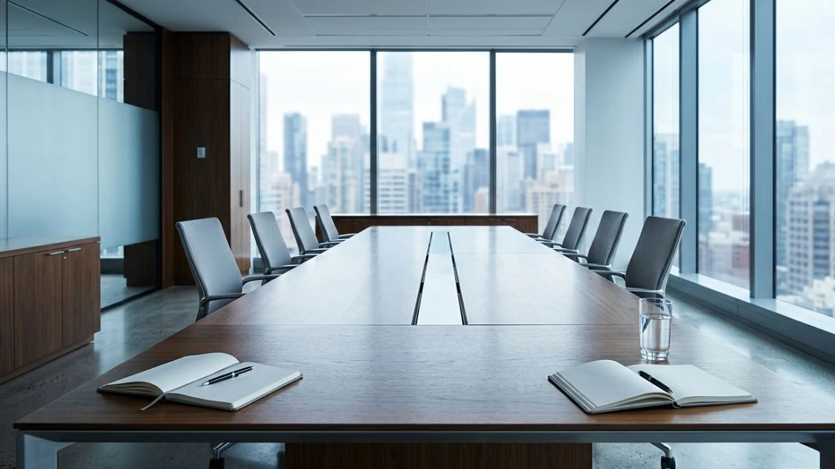 Empty modern boardroom with city view — best ai software reviews evaluated with a professional framework.