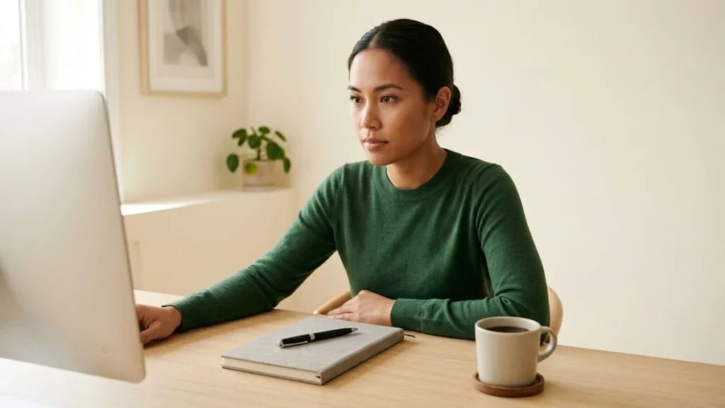 Professional focused at a minimal desk — Zapier Agents guide for AI-powered workflow automation in 2026.