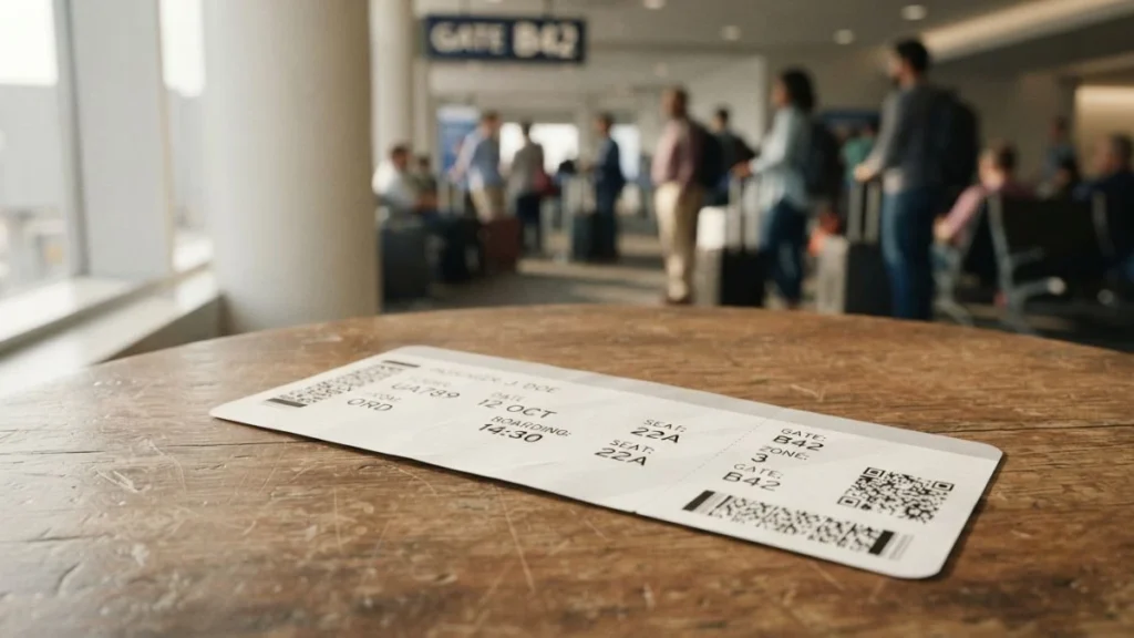 Airline boarding pass showing fare class details on a flight ticket
