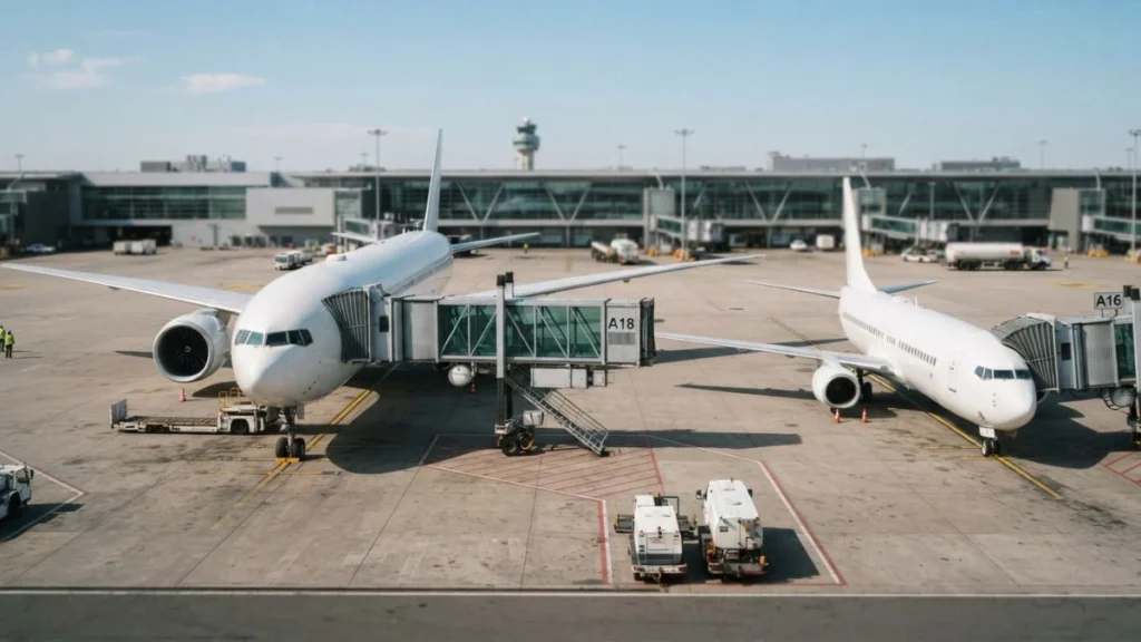 Two different aircraft types representing low-cost and full-service airline models
