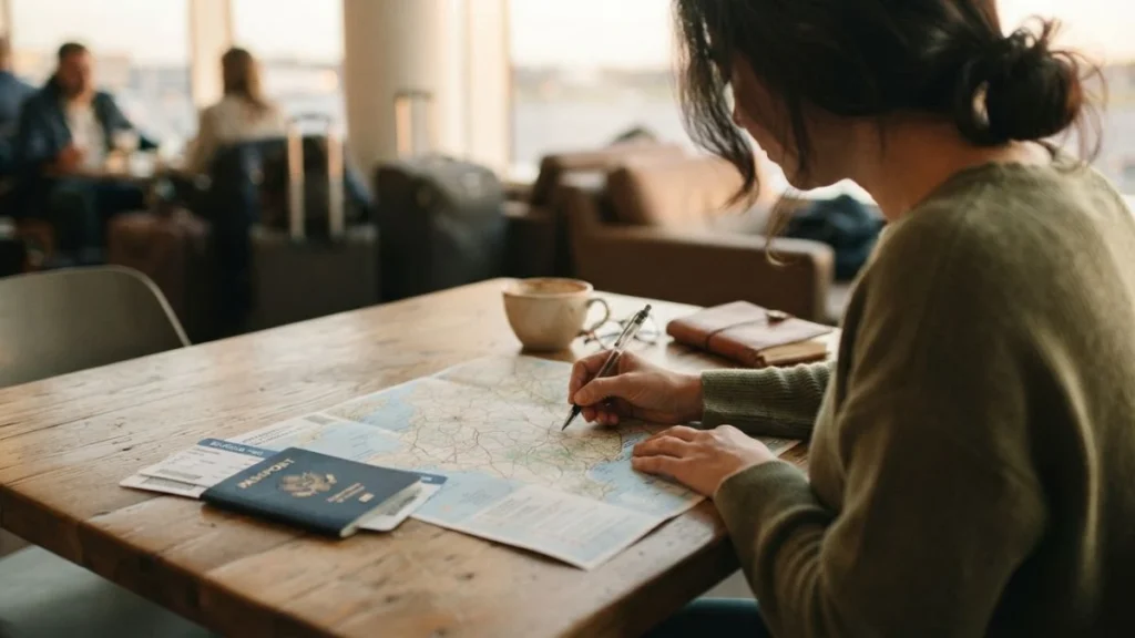 Traveler planning a multi-city flight itinerary across several destinations
